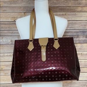 Arcadia Brown Burgundy Italian Patent Leather Tote